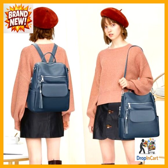 Genuine Leather Convertible Backpack Purse Large Shoulder Bag Tassel Detachable main image 5